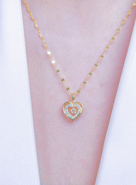 时尚新款灵动爱心钛钢项链女轻奢小众跳动的心吊坠锁骨链时尚颈链