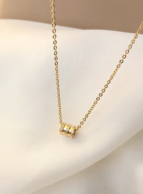 韩版钛钢小蛮腰项链女18K玫瑰金首饰弹簧吊坠圆珠锁骨链ins网红