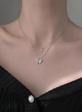 双层叠戴项链2023年新款女搭配衣服蝴蝶气质日韩高档温柔时尚洋气