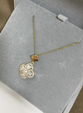 微镶锆石银色四叶花项链锁骨链淑女气质百搭小清新锁骨链气质时尚
