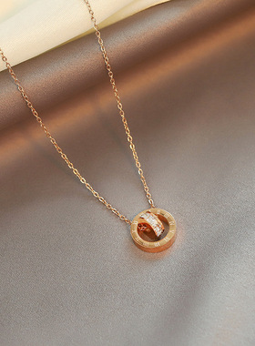 网红罗马数字吊坠项链ins冷淡风简约锁骨链女小众设计感脖颈链潮