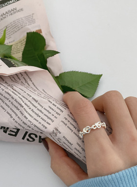 韩国东大门心心打结款S925纯银开口戒指女ins潮简约冷淡风食指戒
