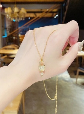 简约气质百搭锁头钥匙项链女潮网红长锁骨链2023年新款ins冷淡风