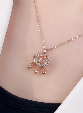 不锈钢灵动长命锁钛钢项链链条吊坠时尚项链直播饰品