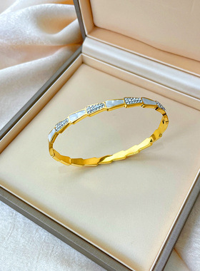 日韩新款镂空钛钢不褪色玫瑰金手镯镶钻简约开口手环钛钢饰品