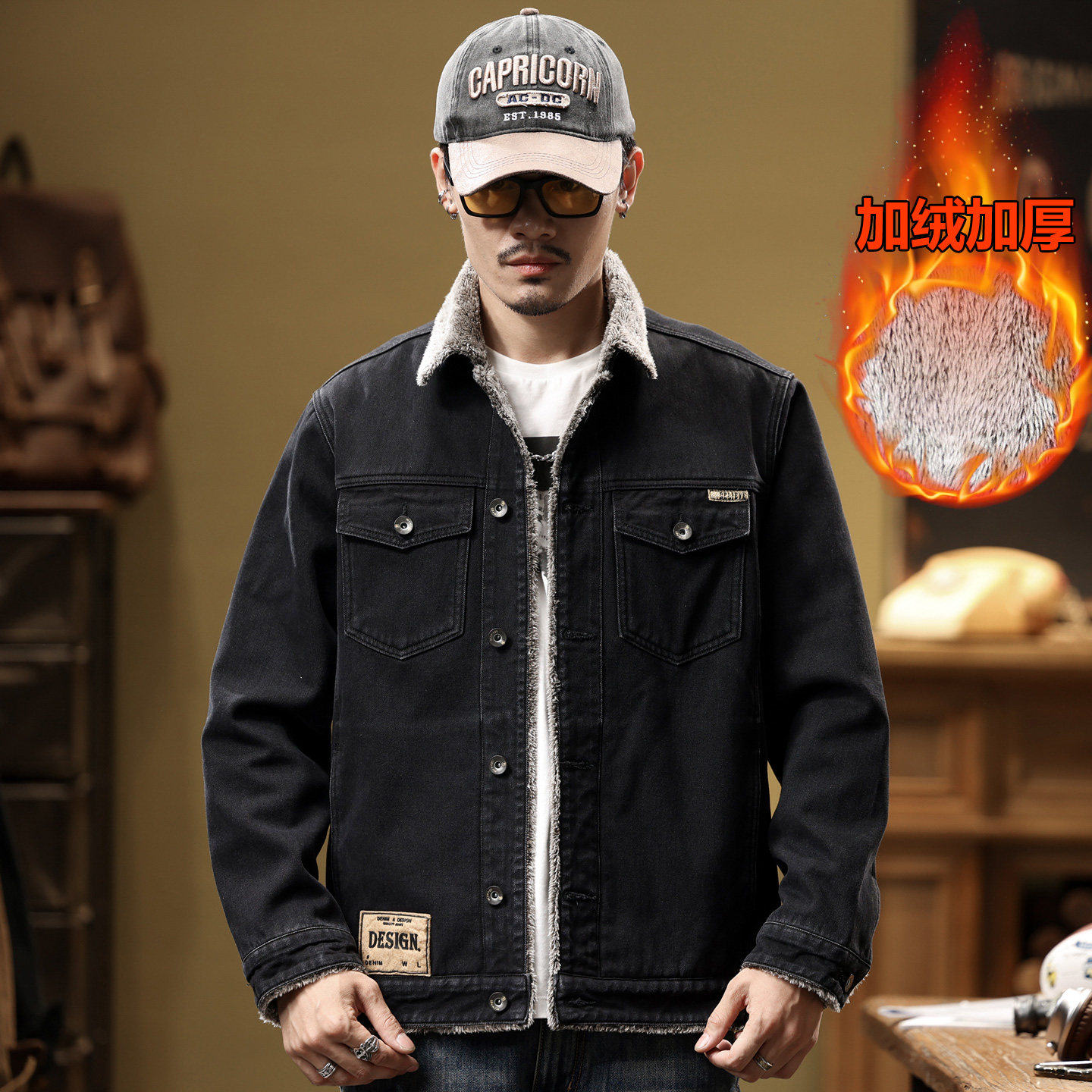 冬季新款雪狐绒牛仔外套男士加绒加厚夹克男装大码毛领保暖棉服潮,淘宝优惠券,粉丝福利购,淘宝优惠卷