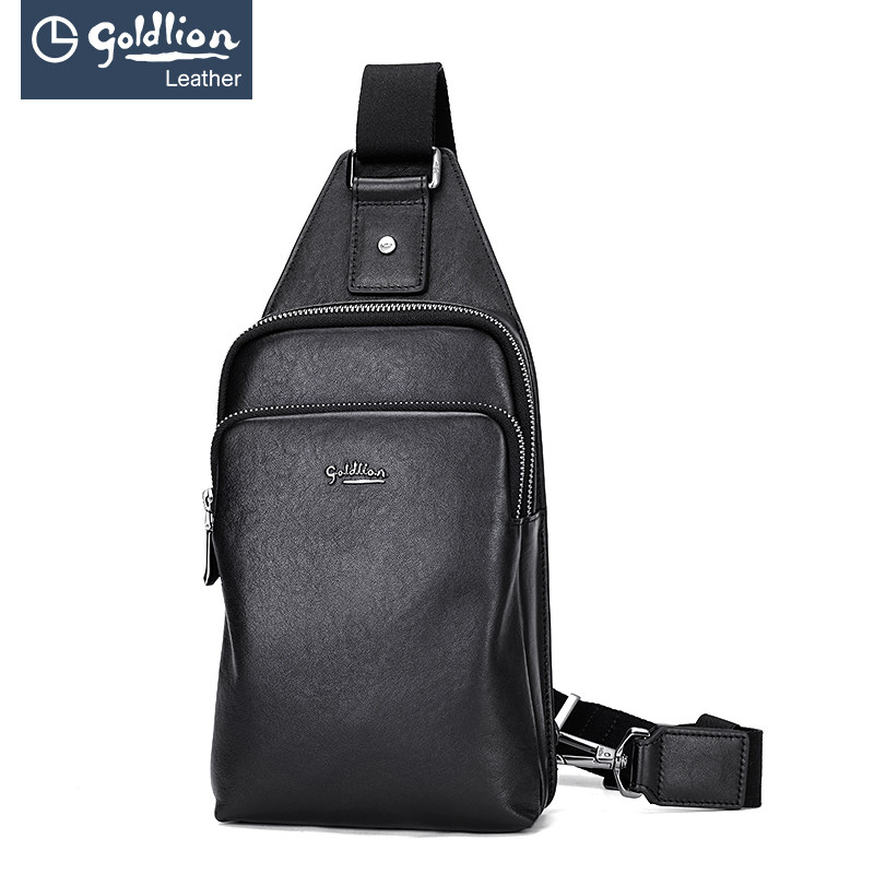 金利来真皮潮牌百搭男士单肩前胸包 金利来川圣男士包袋