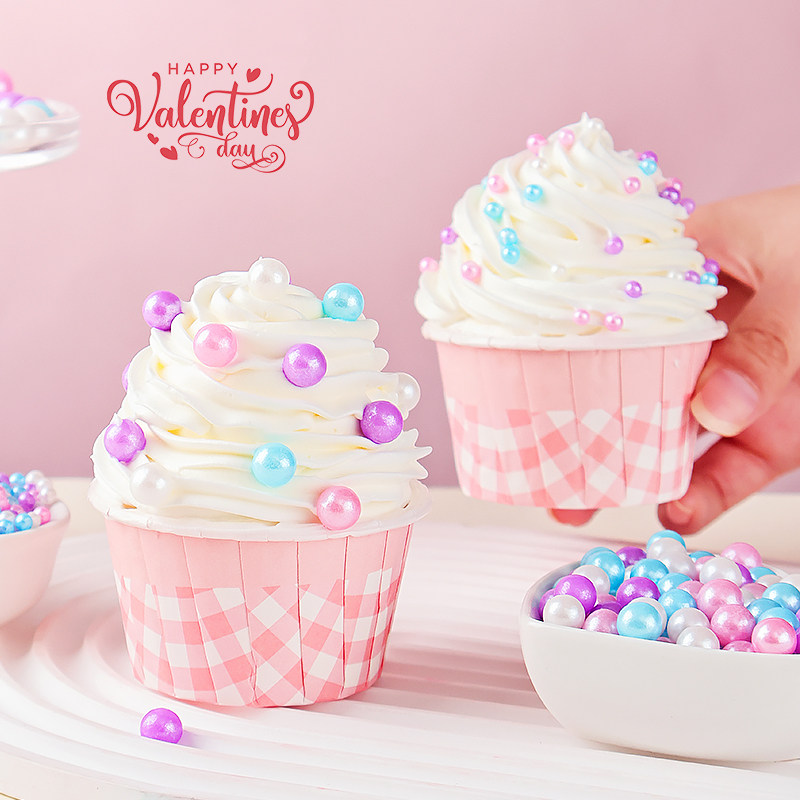 情人节糖珠蛋糕装饰可食用粉白蓝圆形珍珠糖彩色纸杯甜品烘焙点缀,淘宝优惠券,粉丝福利购,淘宝优惠卷