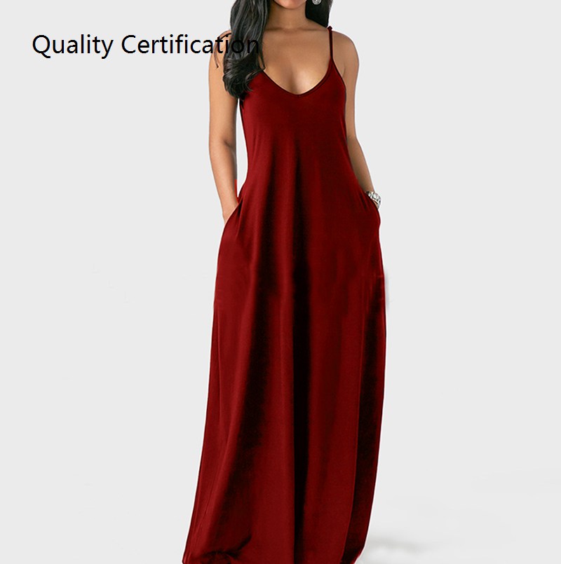 ockets Solid Color Maxi Dress Casual Plus Size Beach Dresses - 图0