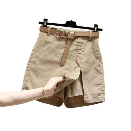纯色休闲开叉短裤女 Solid color casual split shorts for women - 图3