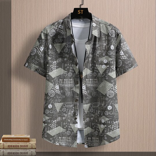Cool ice silk material summer men's short-sleeved shirt
