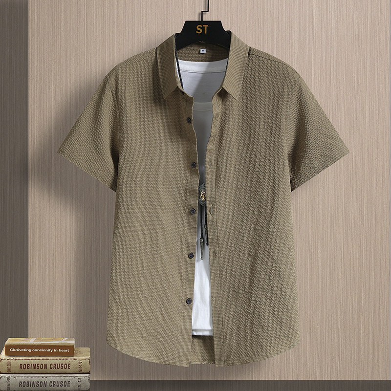 Summer men's business casual solid color short-sleeved shirt