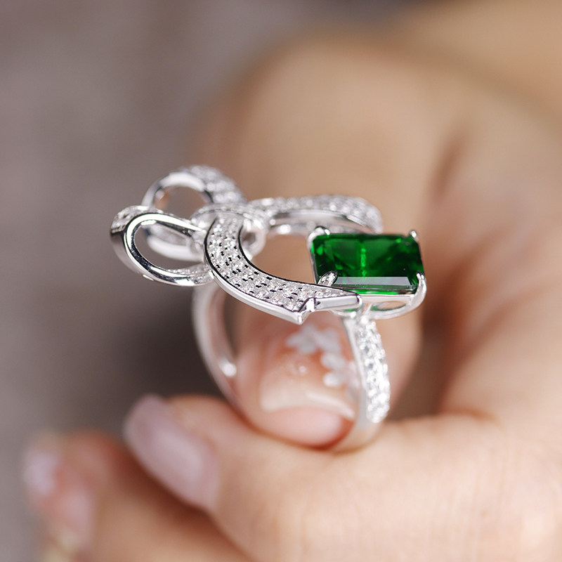 18K gold bow emerald ring for women