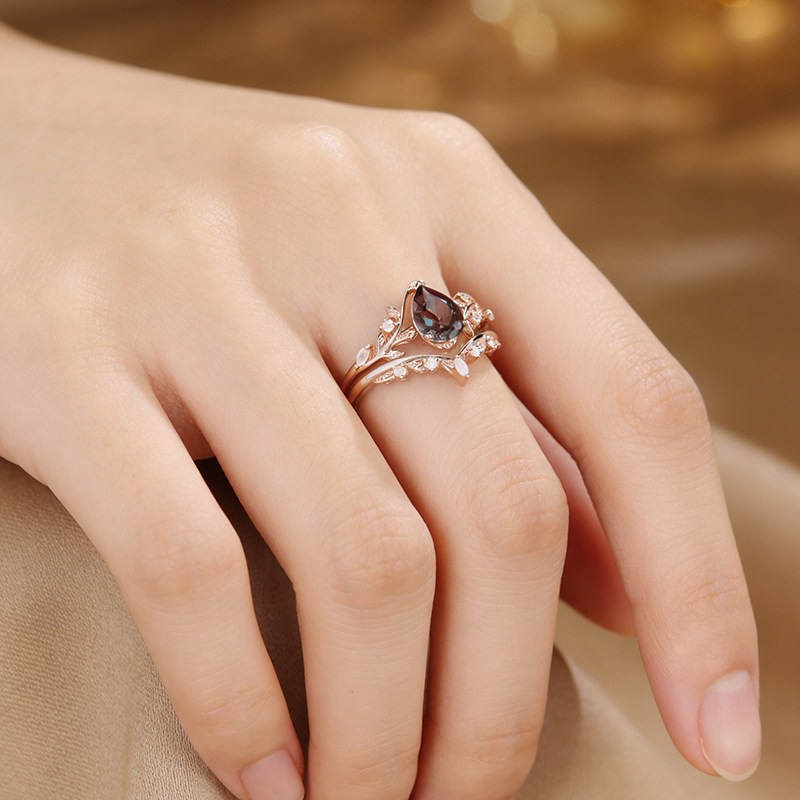 VINCARRY Weichong Jewelry K gold cultured color treasure natural element ring double ring for women rose gold moonstone