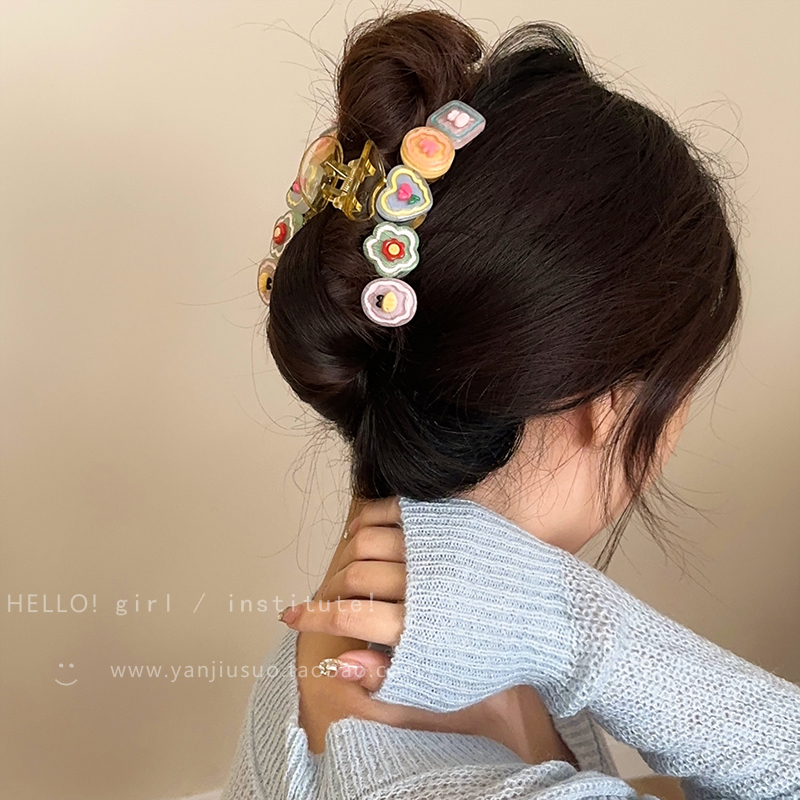 童趣可爱果冻色花朵爱心抓夹女夏ins风甜美发夹后脑勺盘发鲨鱼夹-第5张图片-提都小院