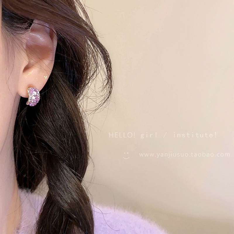 夏天清冷感紫色锆石耳钉女2024新款爆款耳环轻奢高级设计感耳饰品