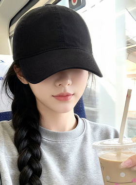韩版纯色鸭舌帽女2026新款黑色百搭显脸小棒球帽宽帽檐大头围帽子