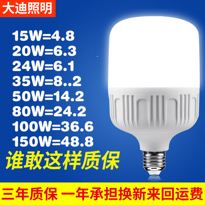 led节能灯泡e40e27螺口室内家用超亮大功率螺旋工厂暖黄白照明灯 - 图0