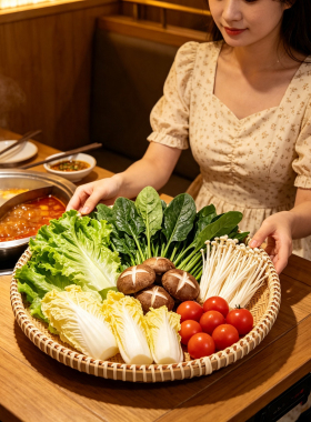 竹编浅款果盘蔬菜拼盘火锅店配菜