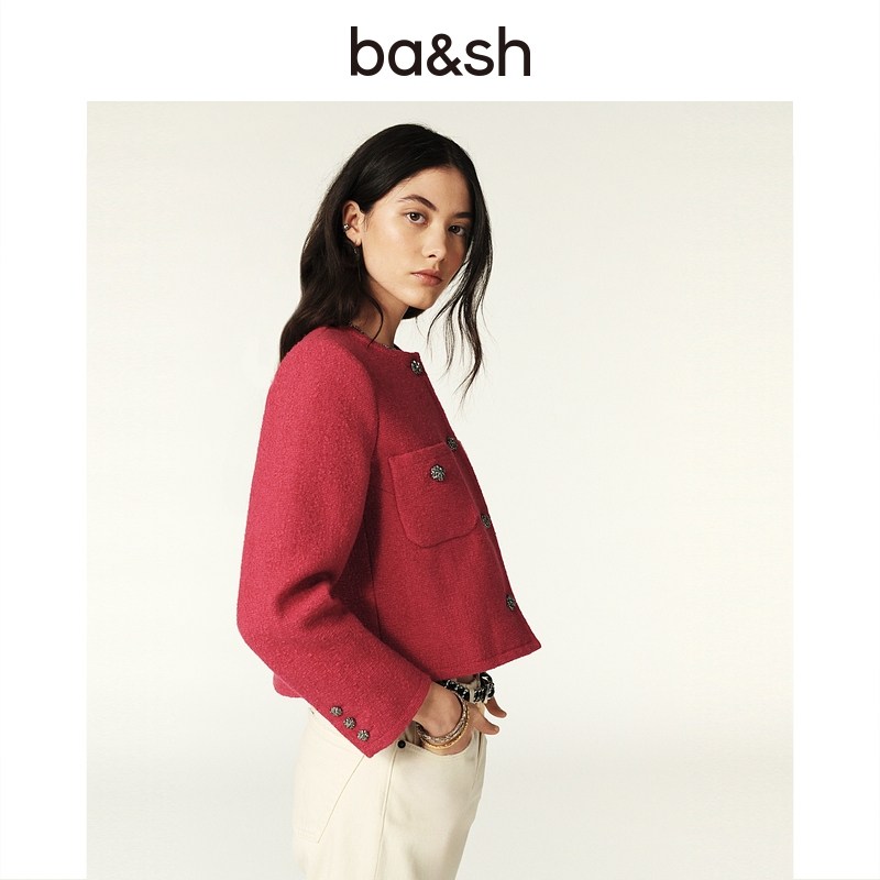 【2件8折】bash冬季小香风开衫法式红色女士短款外套1E24MERE,淘宝优惠券,粉丝福利购,淘宝优惠卷
