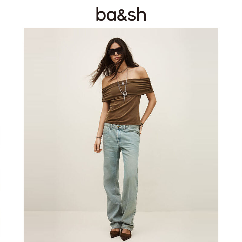 bash2026新款春季法式气质女露肩上衣简约纯色一字肩T恤1E26BENE,淘宝优惠券,粉丝福利购,淘宝优惠卷