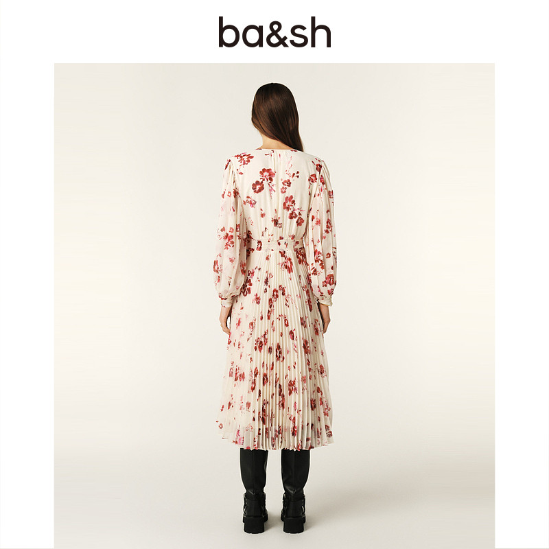 【预售甄选】ba&sh2025早春新款法式双生玫瑰百褶连衣裙1E25PATL
