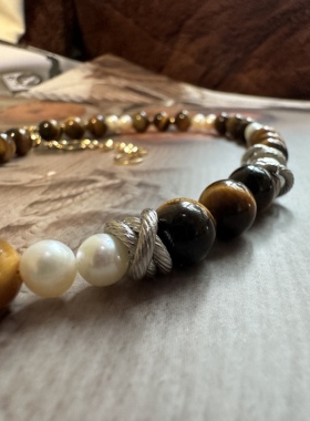 美拉德项链虎眼石珍珠毛衣男女