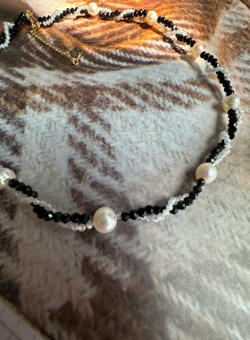 原创项链天然珍珠锆石黑玛瑙女