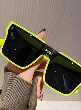 墨镜女2024新款防紫外线大脸朋克太阳镜嘻哈方形连体级遮阳镜男