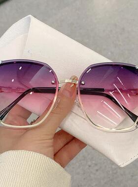 欧美无框水钻太阳镜女夏季个性切边墨镜女级感镶钻街拍防晒眼镜