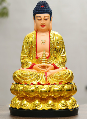 镀金释迦佛鎏金装饰摆件树脂佛像如来佛祖居家树脂药师佛三宝佛