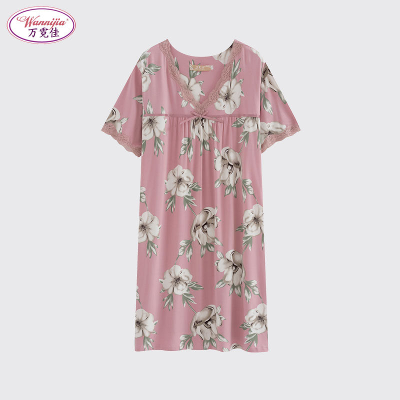 万霓佳莫代尔轻薄夏季蕾丝花卉睡裙 万霓佳睡裙