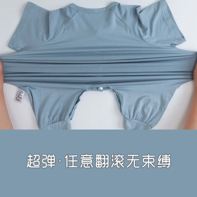 莫代尔婴儿短袖长裤连体衣服夏季薄款男童女童宝宝冰丝夏装空调服 - 图2