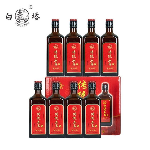 Shaoxing Baita traditional five-year-old semi-dry rice wine 480ml*8 bottles full box