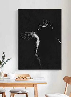 现代简约高档猫咪黑白客厅装饰画