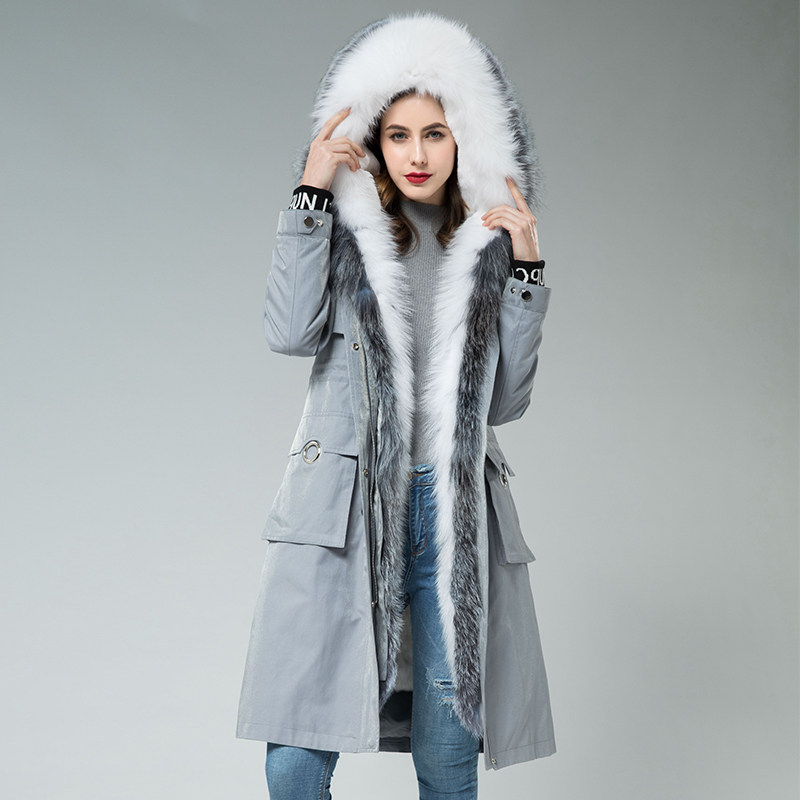 反季派克服女2020冬款大衣狐狸毛领 魅影兰卡皮草