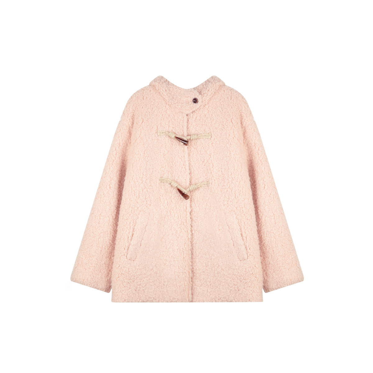 solighter 法式复古圈圈毛连帽牛角扣外套女冬季2025年新款厚外套 - 图3