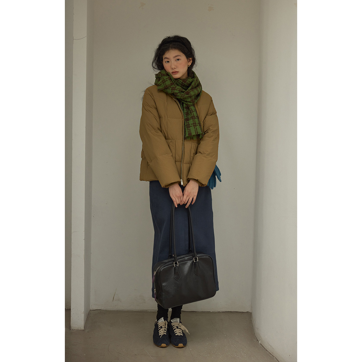 solighter 法式全羊毛绿色千鸟格围巾女2025秋冬新款软糯保暖围脖,淘宝优惠券,粉丝福利购,淘宝优惠卷