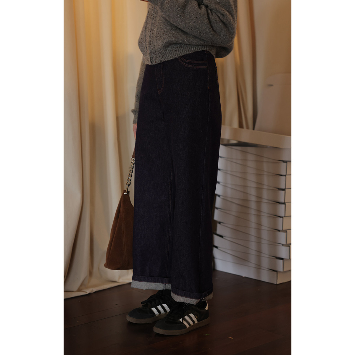 solighter 法式复古环保不掉色牛仔裤女秋季2025新款高腰直筒长裤,淘宝优惠券,粉丝福利购,淘宝优惠卷