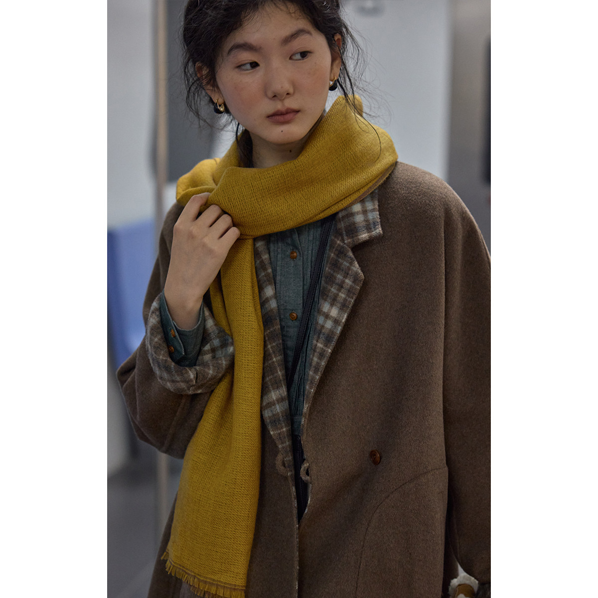 solighter 法式全羊毛绿色千鸟格围巾女2025秋冬新款软糯保暖围脖,淘宝优惠券,粉丝福利购,淘宝优惠卷