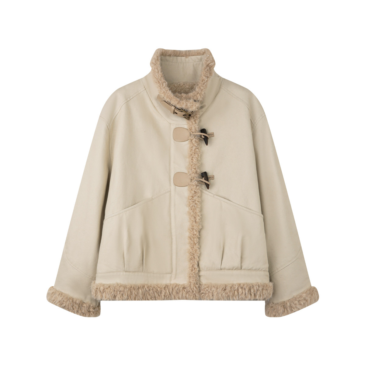 solighter 法式毛毛拼接立领短外套女秋冬2025新款小个子加绒外套,淘宝优惠券,粉丝福利购,淘宝优惠卷