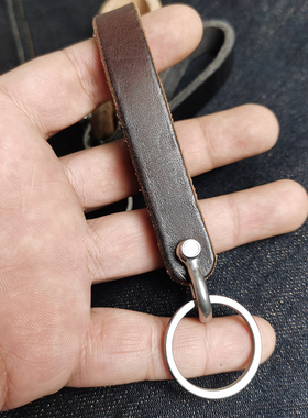 手工不锈钢扣头层牛皮复古钥匙链