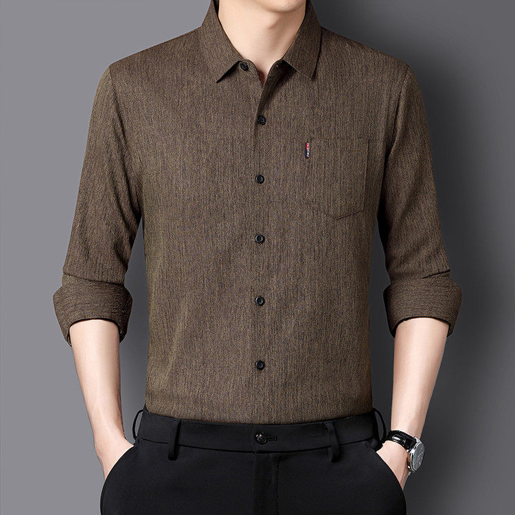 长袖衬衫男士薄款春秋季中老年休闲宽松纯色爸爸装商务免烫衬衣男,淘宝优惠券,粉丝福利购,淘宝优惠卷