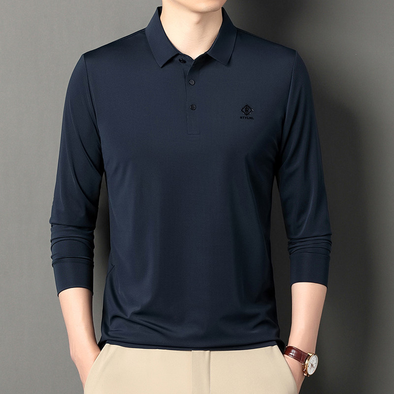 冰丝薄款长袖t恤男士2025春秋季新款中老年翻领休闲免烫Polo衫男,淘宝优惠券,粉丝福利购,淘宝优惠卷