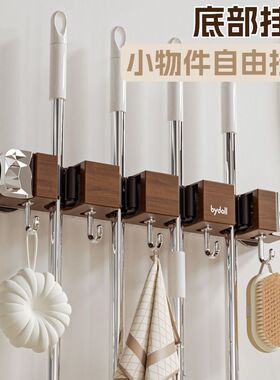 吸盘拖把壁挂夹木纹色轻奢复古中古风浴室卫生间挂钩收纳架免打孔