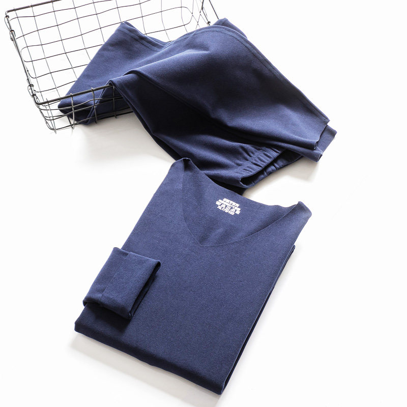 德绒无痕保暖男士加绒自发热内衣 简花保暖套装