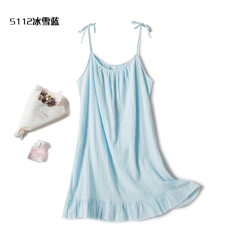 春夏全棉吊带日系休闲中长款睡裙 古妮莉睡裙
