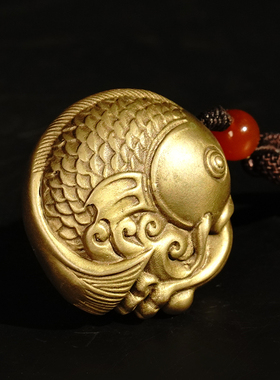 铜臻黄铜鱼跃龙门手把件