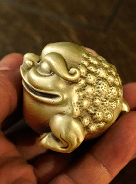 铜臻黄铜随身盘玩大嘴金蟾手把件