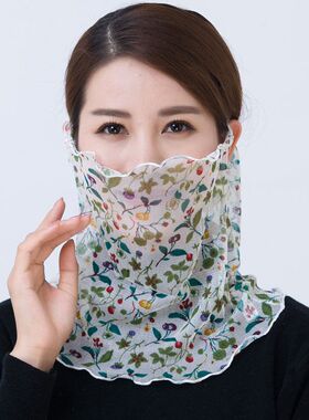 真丝围脖女面罩桑蚕丝脖套假领子夏季遮阳骑行口罩围巾丝巾小领巾